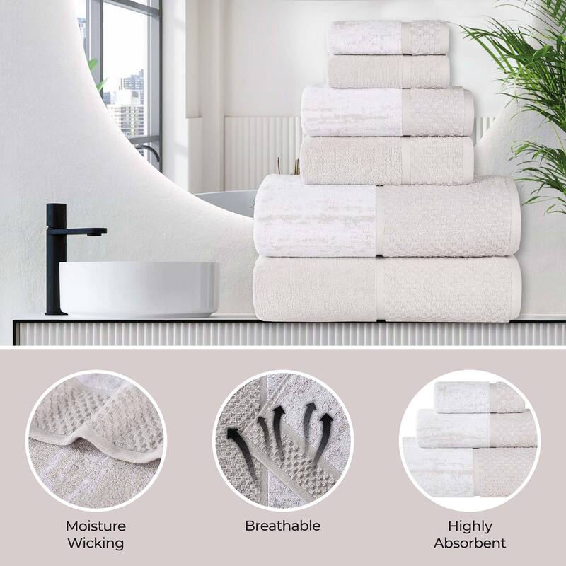 Superior Lodie Cotton Jacquard Solid and Two-Toned Hand Towel Set of 6