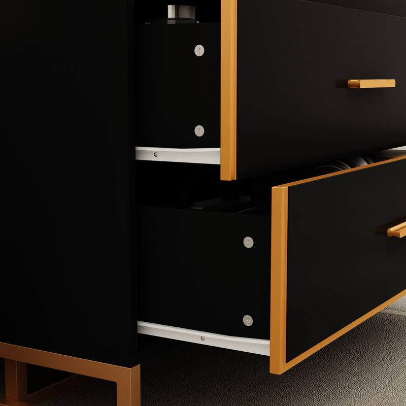Luxurious Black and Gold Storage Cabinet Nightstand: Modern Design, Ample Storage & Practical Features