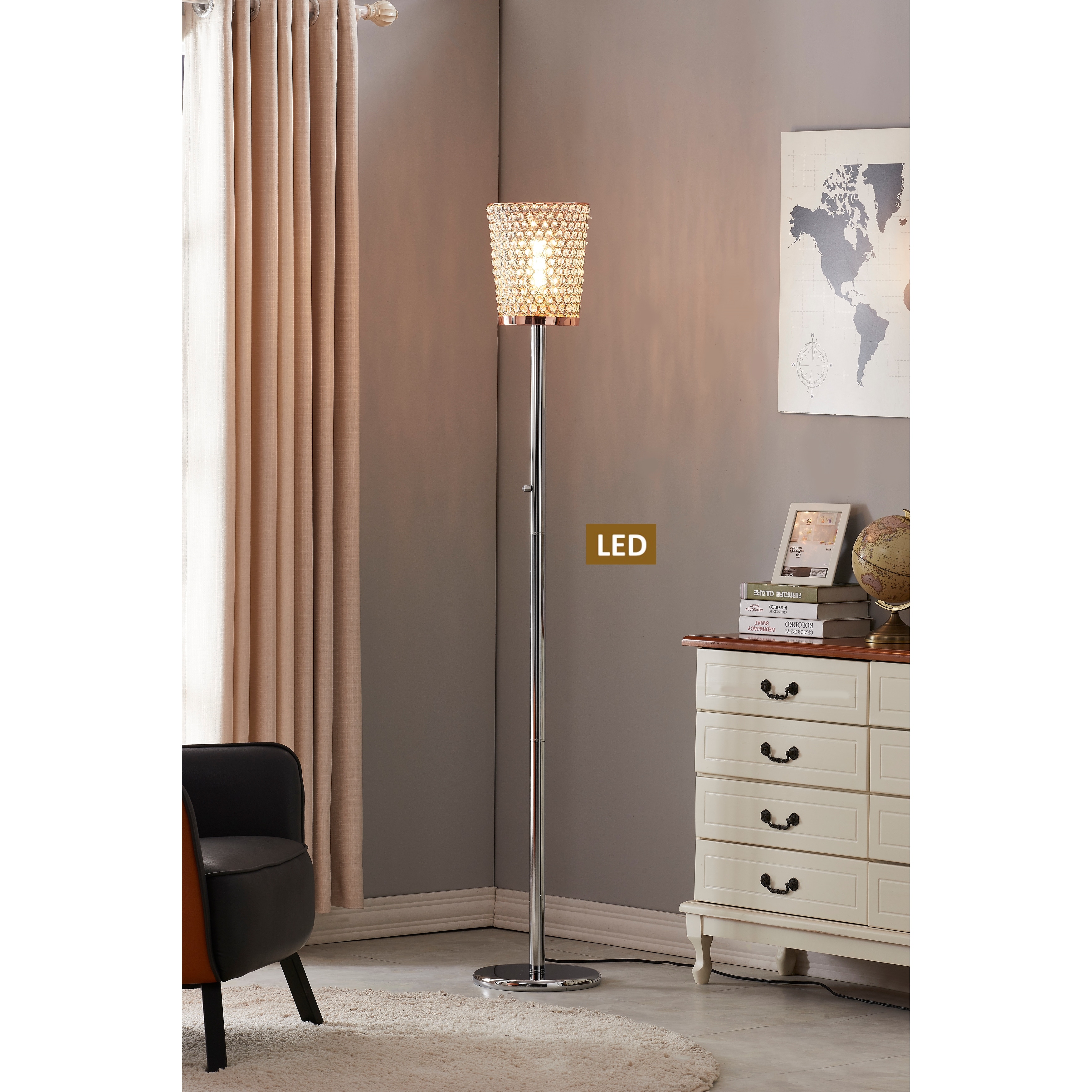 Fifth Avenue Crystal LED Torchiere Floor Lamp Chrom Rose Copper