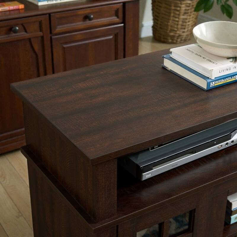 58.25" Classic Espresso TV Stand for 65" TV, Modern Entertainment Console with Open & Closed Storage and Cable Management