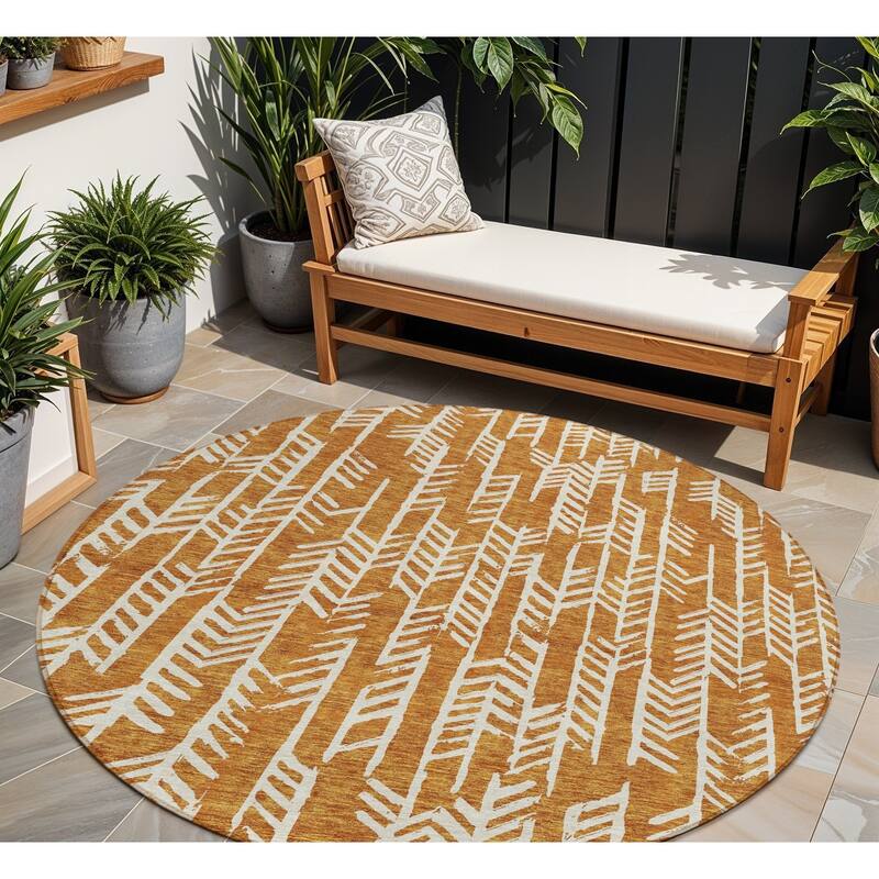 HomeRoots Tribal Transitional Rectangle Outdoor Rug - 8' Round