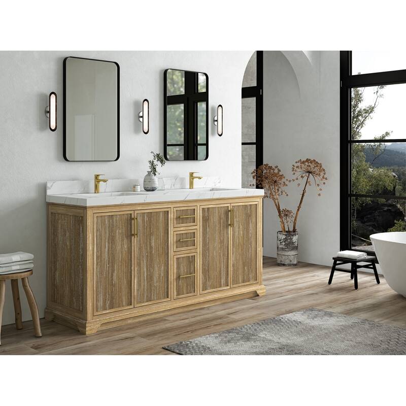Willow Collections 72 x 22 Alys Solid Teak Wood Double Sink Bathroom Vanity with Quartz or Marble Countertop
