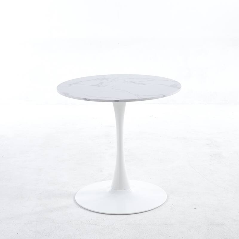 Round Dining Table for 2-4 People, Mid-Century Tulip Table with MDF Top & Pedestal Base, Leisure Table for Small Space - marble