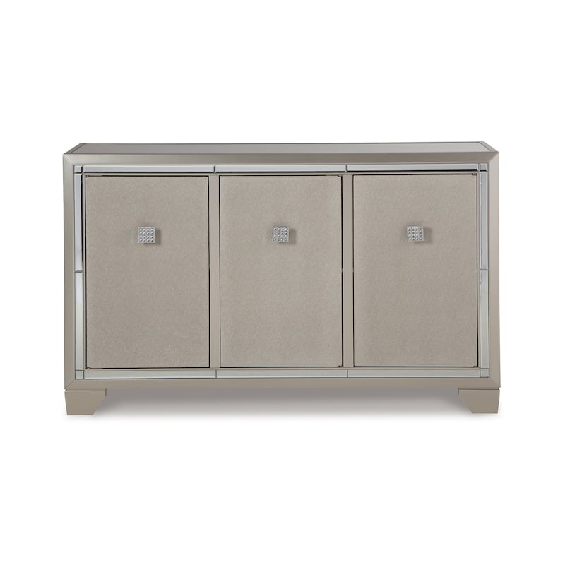 Sideboard Cabinet, Mirrored Top, 54 Inch, Adjustable Shelves, Silver