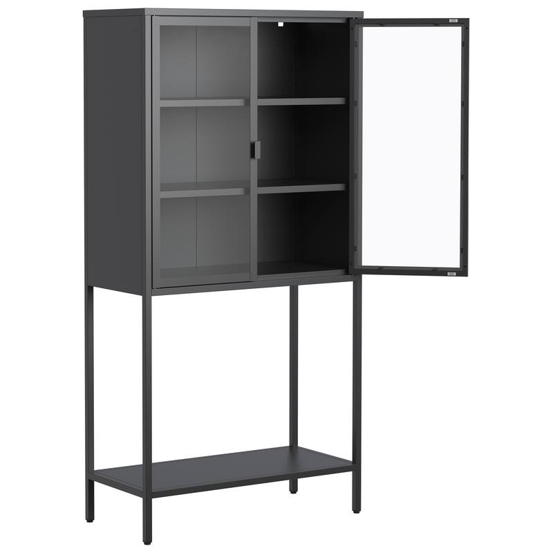 Display Storage Cabinet with Glass Doors and 2 adjustable Shelves