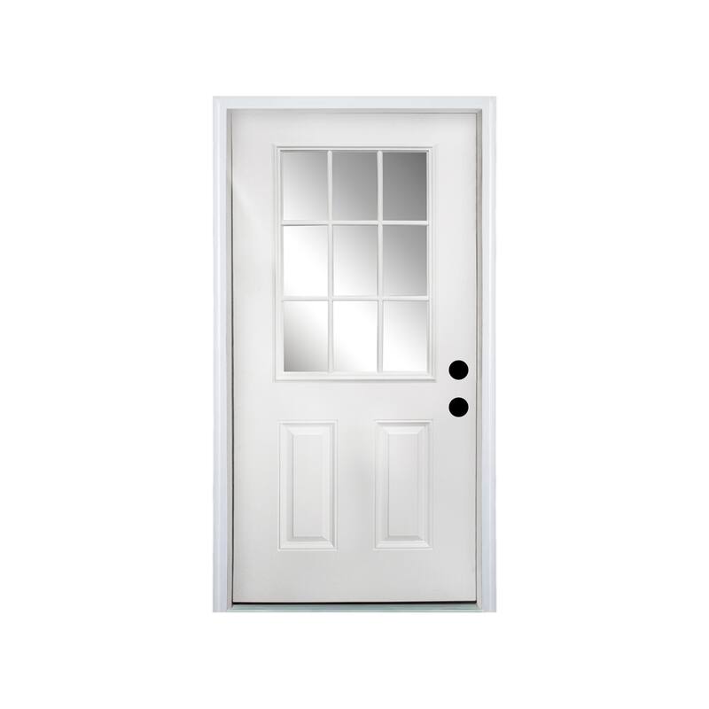 36 x 80 Fiberglass Entry Door,4-9/16 in.New Packaging Vinyl Frame,9 Lite Low-E Glass, Left Hand Inswing - White - White