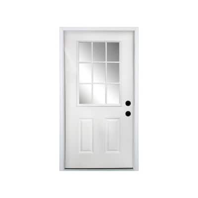 36 x 80 Fiberglass Entry Door,4-9/16 in.New Packaging Vinyl Frame,9 Lite Low-E Glass, Left Hand Inswing - White