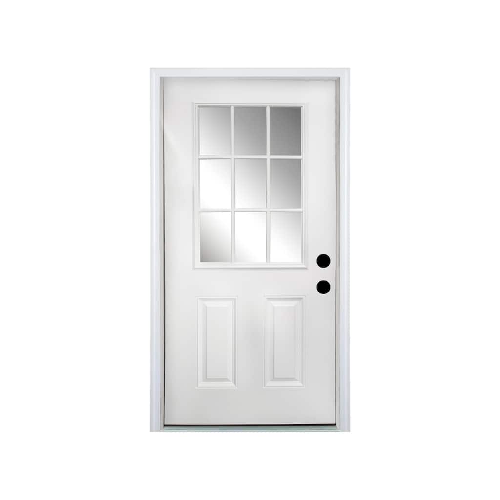 36 x 80 Fiberglass Entry Door,4-9/16 in.New Packaging Vinyl Frame,9 Lite Low-E Glass, Left Hand Inswing - White