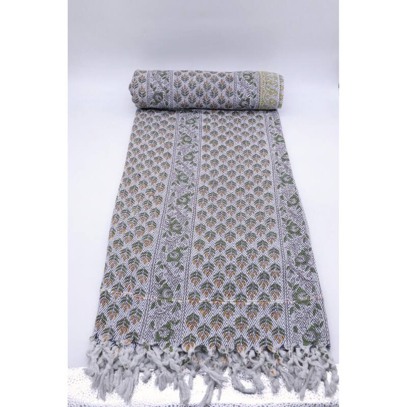 Fabdivine Alia Handcrafted Cotton Throw - Traditional Block Print, Ethnic Living Room Accent,Handwoven Decorative Blanket, 90x54