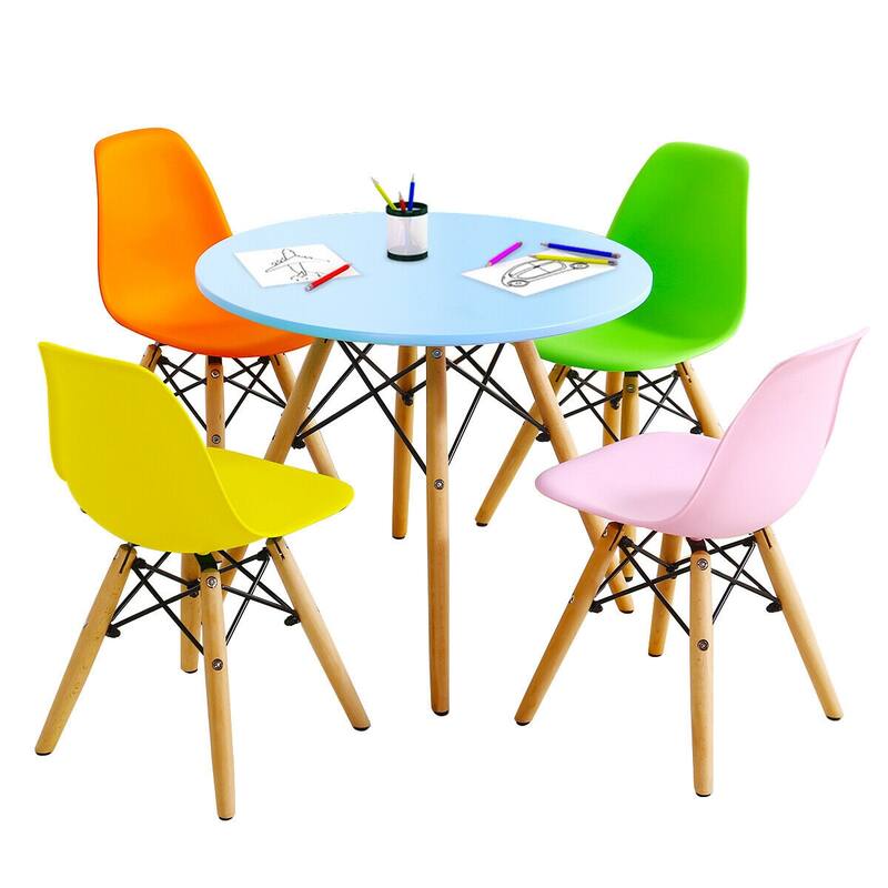 Gymax 5 PC Kids Colorful Round Table Chair Set w/ 4 Armless Chairs - See Details