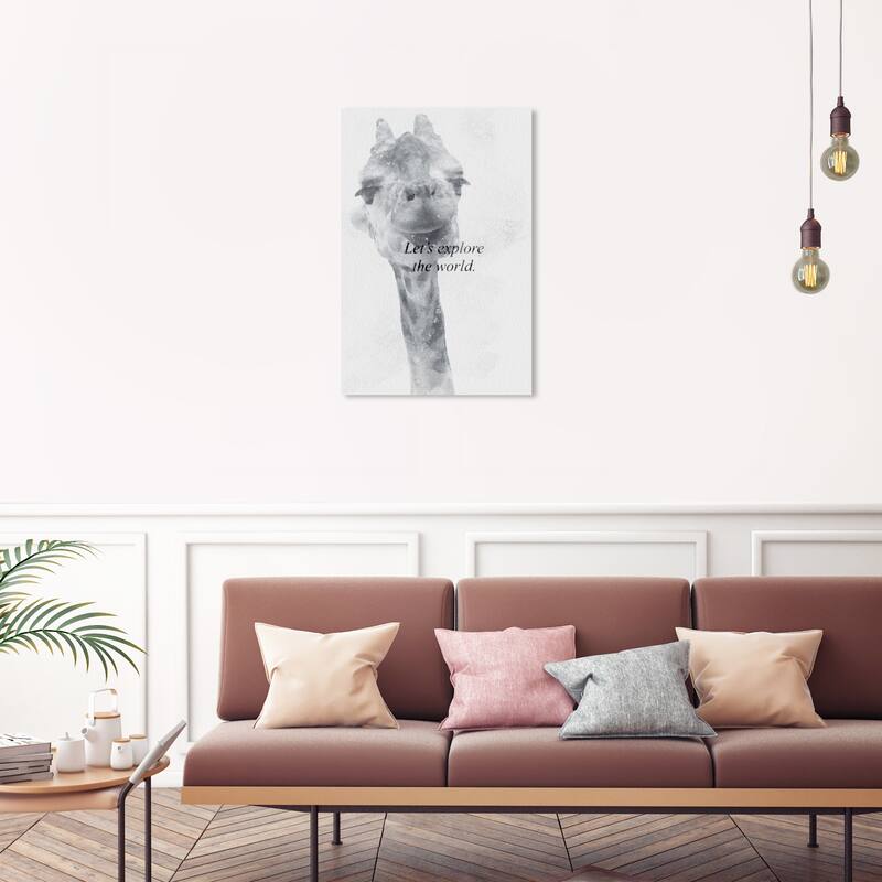 Wynwood Studio Canvas Animals Lets Explore the World Gray and Light Gray Modern & Contemporary Wall Art Canvas Print - 30 x 20