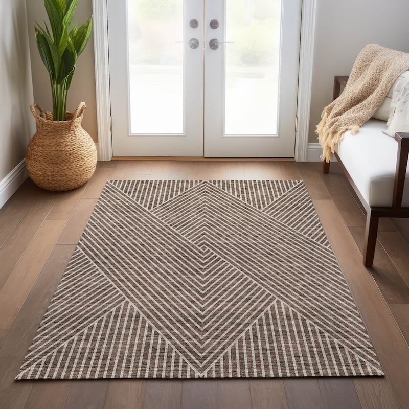 Machine Washable Indoor/ Outdoor Modern Geo Chantille Rug