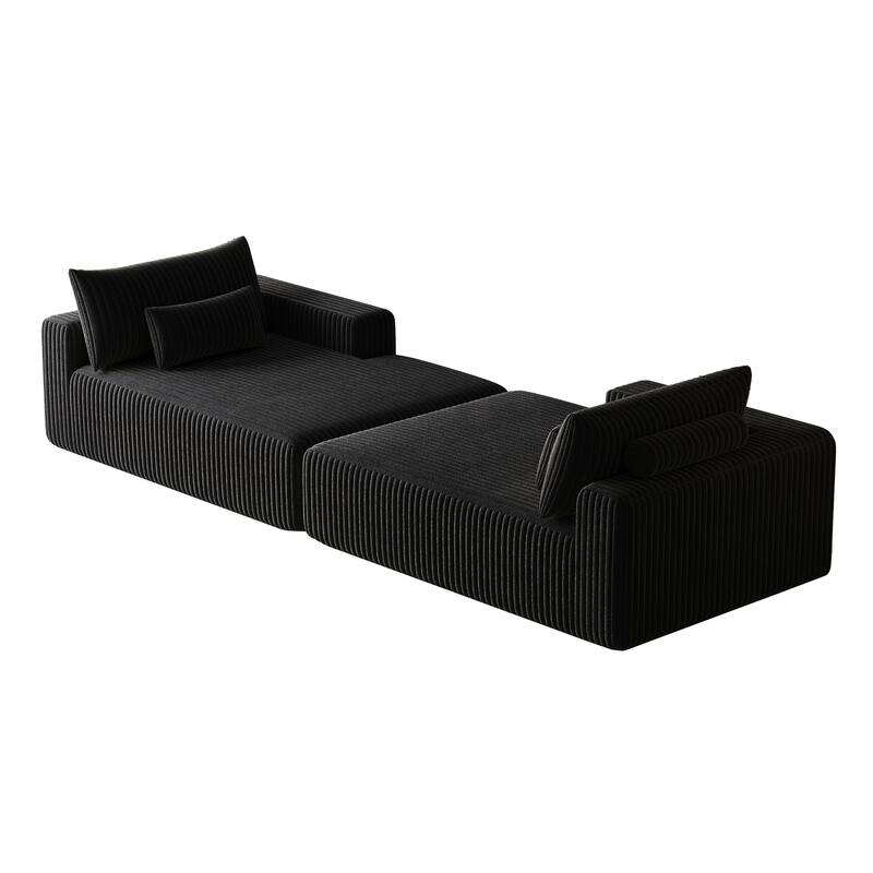 102" Corduroy Cloud Chaise Sectional with Reclining Sofa Bed, No-Assembly Design & Ergonomic Backrest