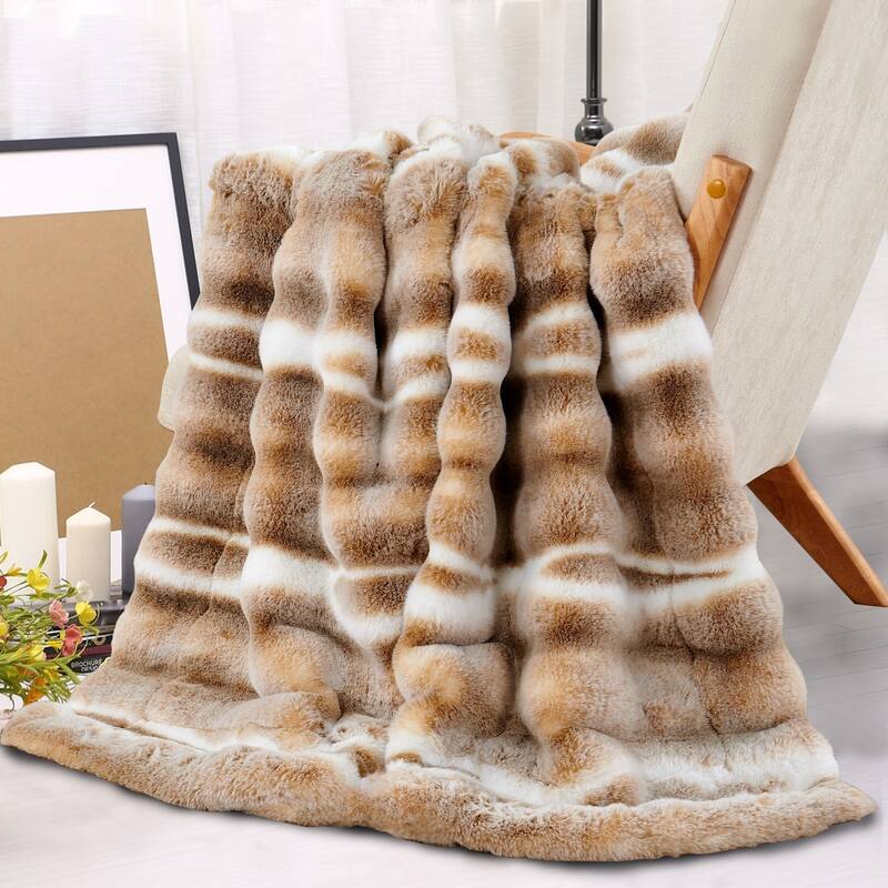 Home Soft Things Tip Dying Two Tone FauxFur Throw Thick Fuzzy Blanket