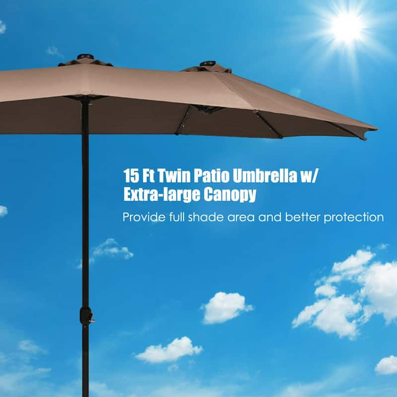 15 Ft Patio LED Crank Solar Powered 36 Lights Umbrella