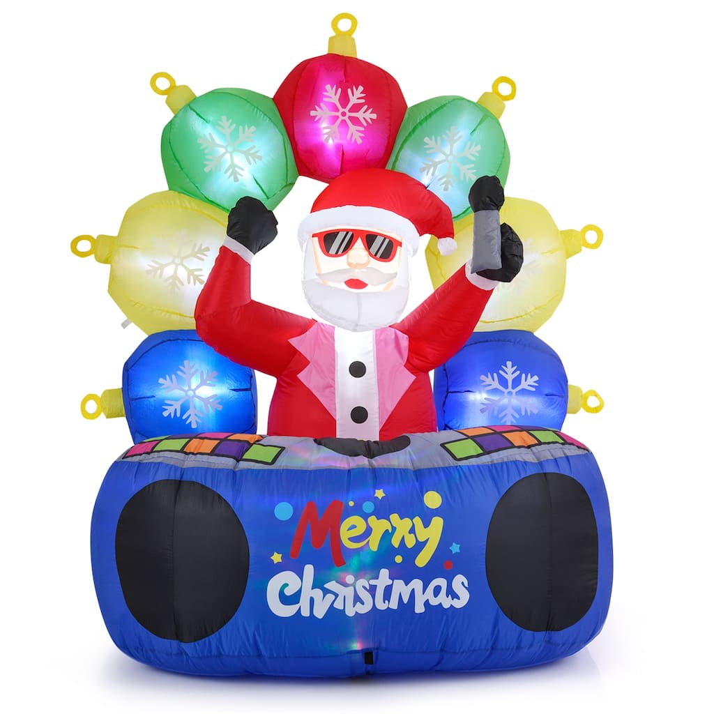 6 Feet Inflatable DJ Santa Claus Decoration with RGB Party Lights for Outdoor Yard and Garden - 4.8 x 3.8 x 6 ft