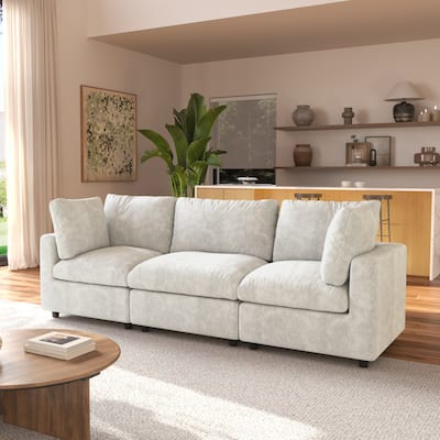Linen Blend Sectional Sofa 3 Seater Couch
