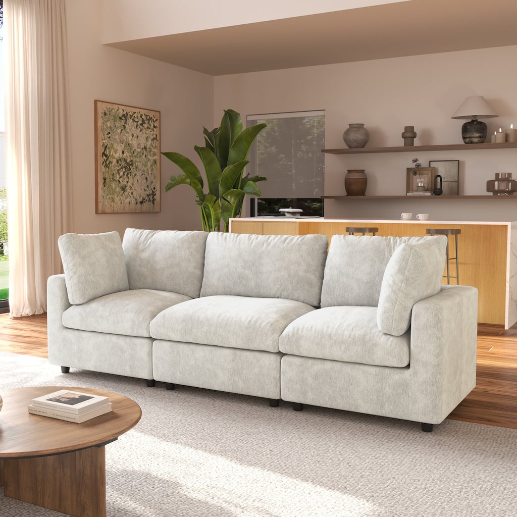 Linen Blend Sectional Sofa 3 Seater Couch
