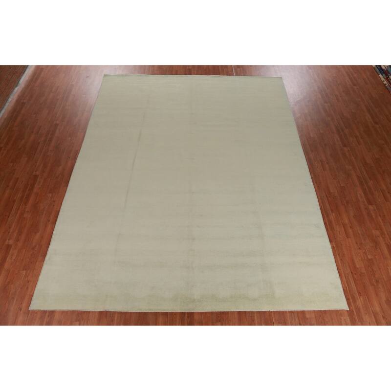 Hand Knotted Oriental 100% Wool Carpet Modern Solid Green Gabbeh Area Rug - 13' 0'' X 10' 3''