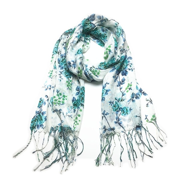 Women's Fashion Floral Soft Wraps Scarves - F1 Teal - Large. Opens flyout.