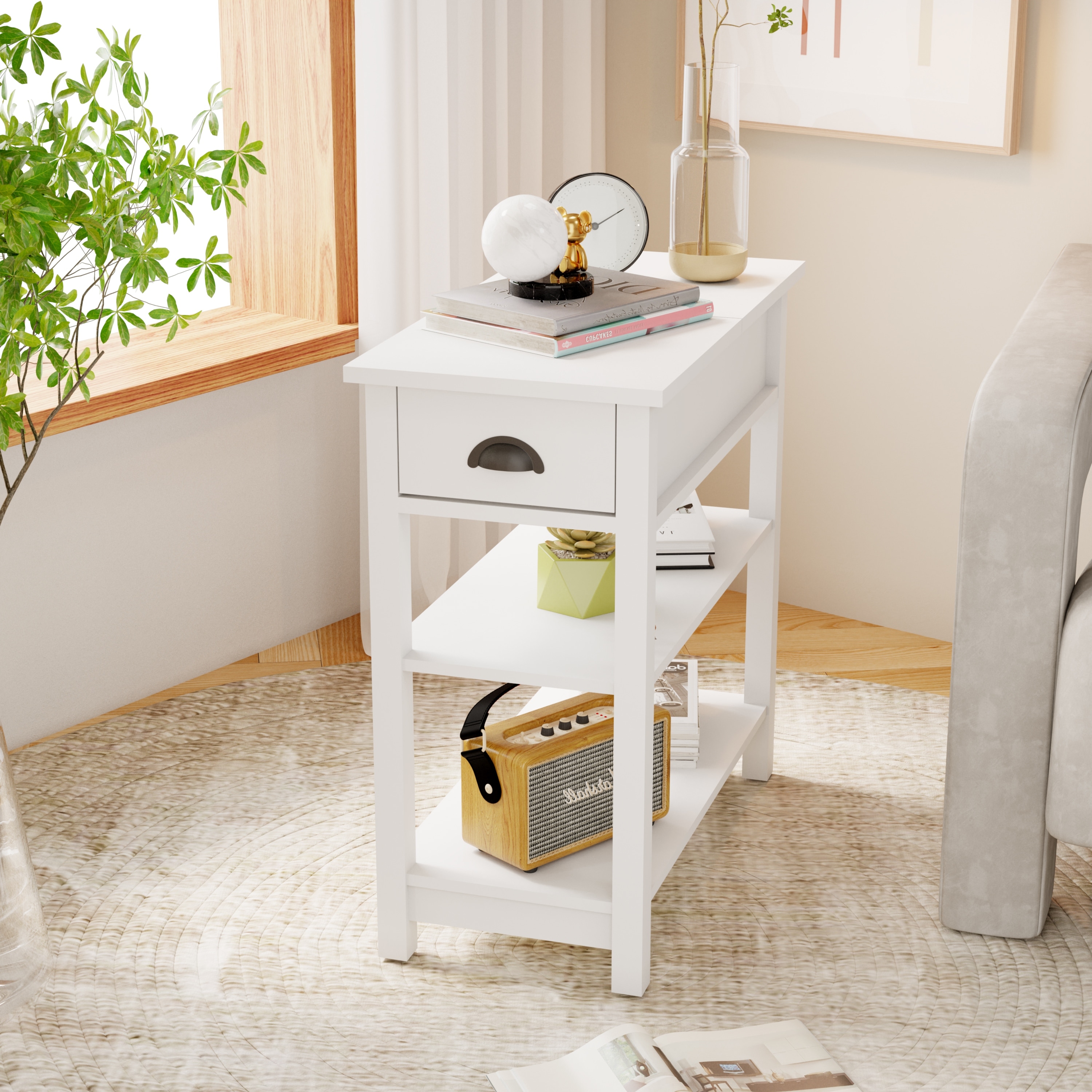 Small white end table with drawers cheap