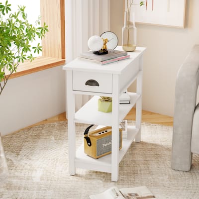 Narrow Sided Table with Drawers and Bottom Partition