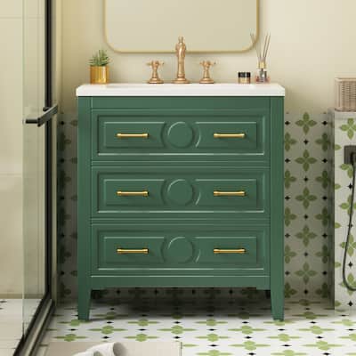 Solid Wood Freestanding Bathroom Vanity with Ceramic Sink Combo - 30'' x 18''