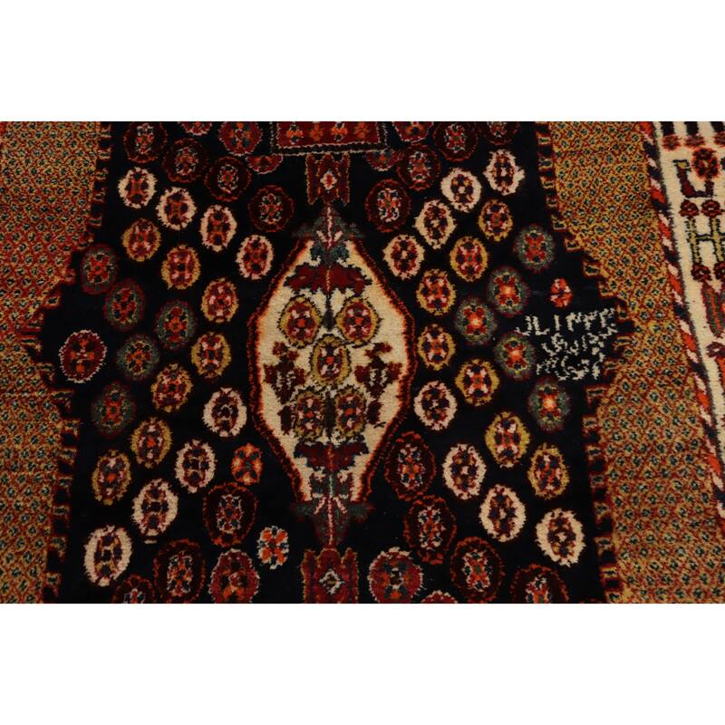 Hand Knotted Oriental 100% Wool Carpet Traditional Tribal Navy Blue & Blues Shiraz Area Rug - 6' 1'' X 3' 8''