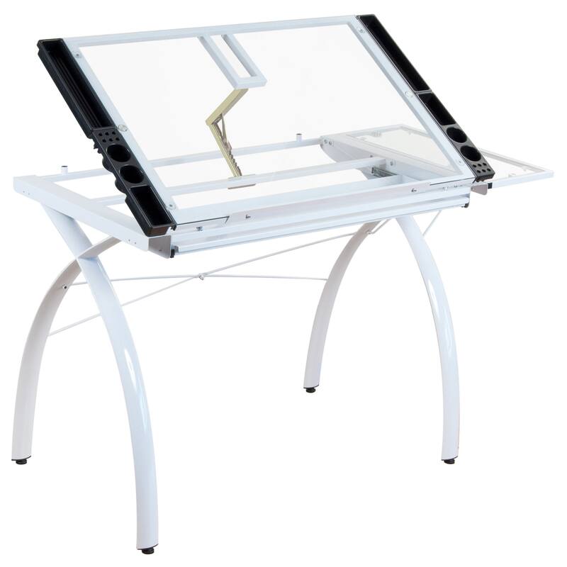 Studio Designs Futura Glass Top Drafting Table with Folding Shelf