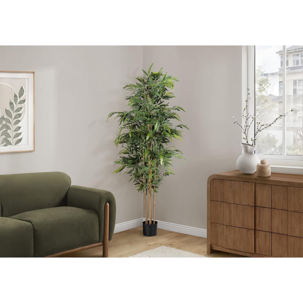 Artificial Plant, 83" Tall, Bamboo Tree, Floor, Indoor, Potted, Real Touch, Green Leaves, Black Pot