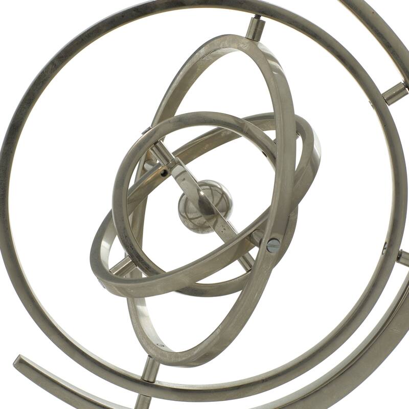 Silver Aluminum Metal Armillary Globe with Marble Base