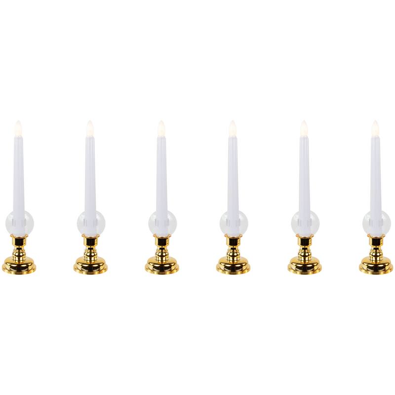 Set of 6 White and Gold Christmas Candle Lights 9.5"