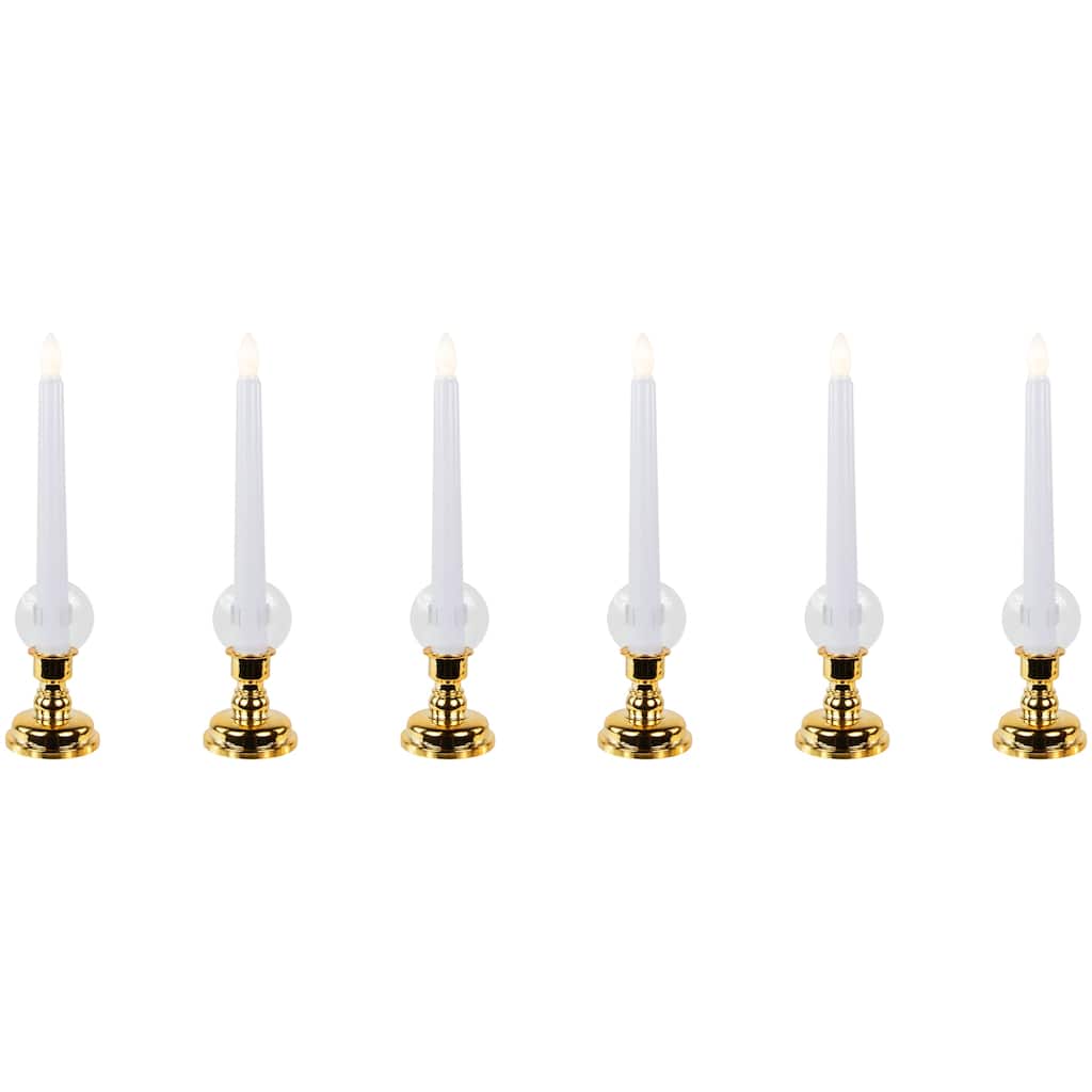 Set of 6 White and Gold Christmas Candle Lights 9.5"