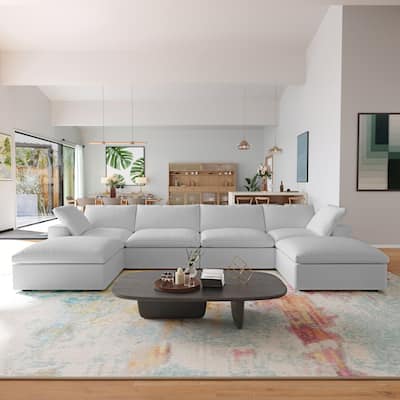 Modern Velvet Sectional Sofa Commix Down Filled Overstuffed Upholstered Couches for Living Room