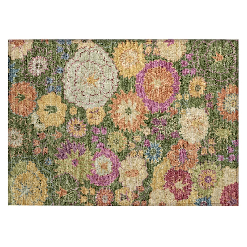 Machine Washable Indoor/ Outdoor Modern Floral Chantille Rug