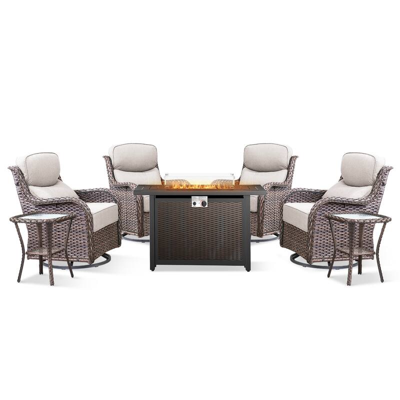 Pocassy Patio Swivel Chairs with 43 inch Fire Pit Table Set