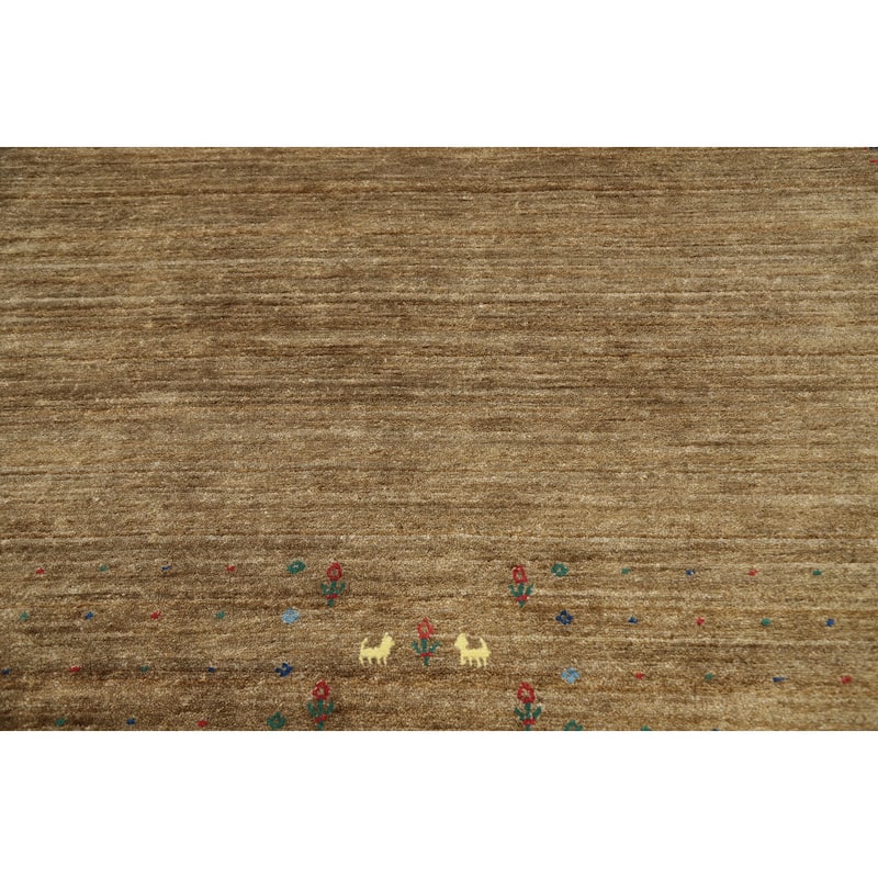 Hand Knotted Oriental Viscose Silk Carpet Tribal Animal Pictorial Yellow & Gold Gabbeh Area Rug - 11' 11'' X 9' 1''