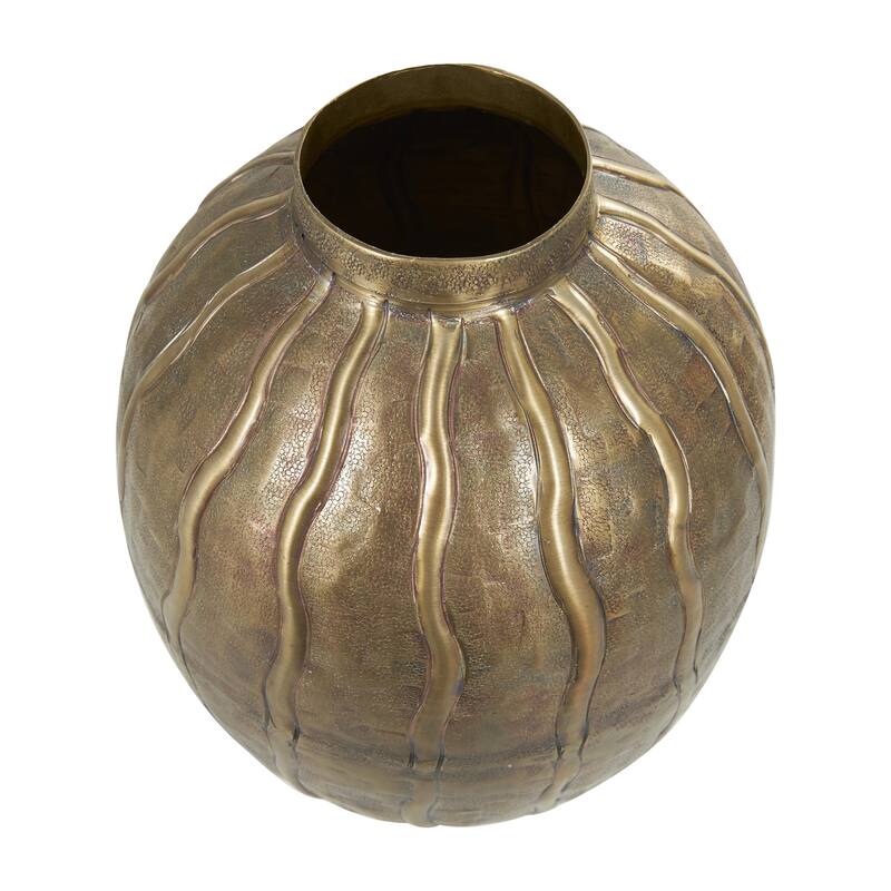 Metal Snakeskin Inspired Decorative Vase with Dimensional Wavy Accents - Brass - Roche River Decor