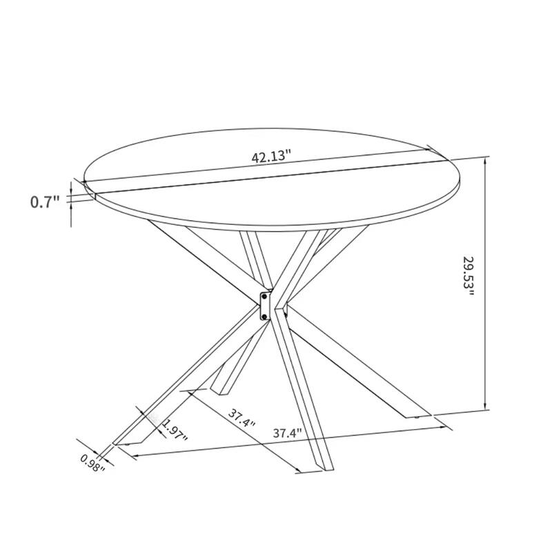 Modern Cross Leg Round Dining Table with Matte Finish Iron Legs