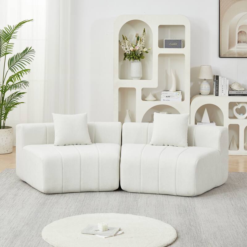Chenille Curved Sectional Sofa with 2 Pillows,Curved Symmetrical Modular Semi Circular Sofa Sectional for bedroom, Living room