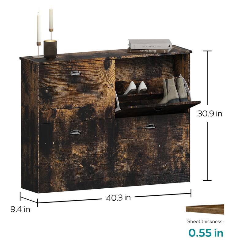 4-Tier Shoe Cabinet Entryway Cabinet Side Cabinet with Flip-Top Doors