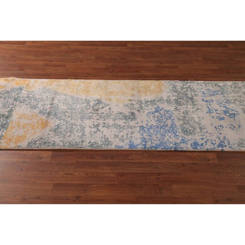 Abstract Modern Runner Rug Handmade Wool Carpet - 2'8"x 10'0"