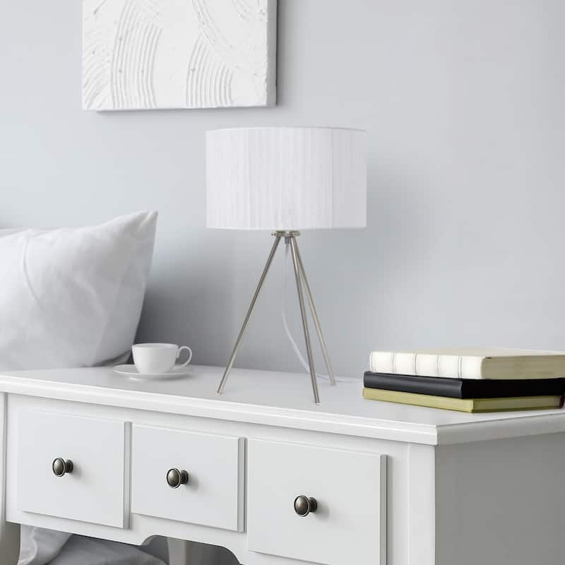 Brushed Nickel Three Legged Pedestal Table Lamp with Shade - 19.75" - Silver and White