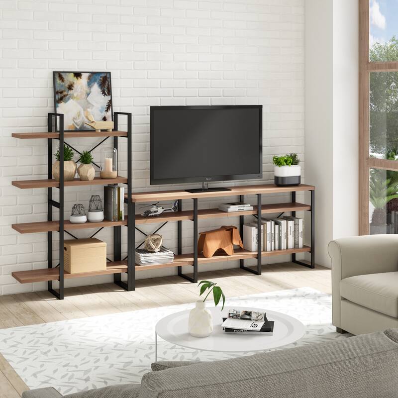 Davee JD Walnut Entertainment Center TV Stand for TVs up to 78" - 106.3*13.78*56.69 inches - 106.3*13.78*56.69 inches - Walnut