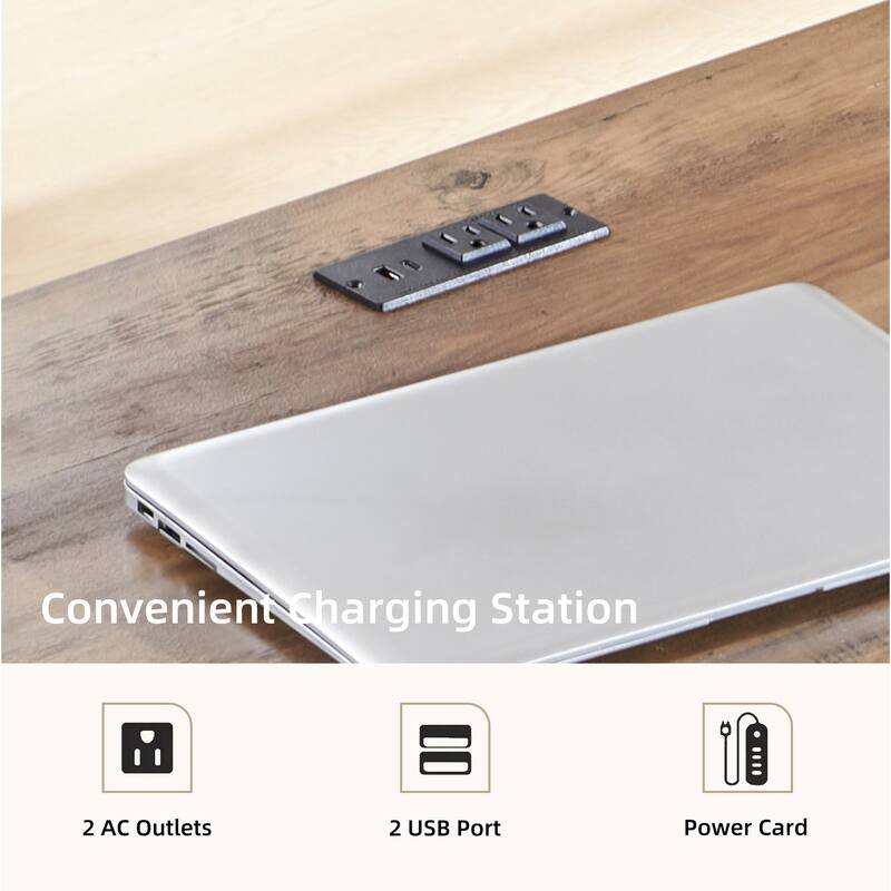 L Shaped Desk, Wood Office Desk with Charging Station, File Drawer