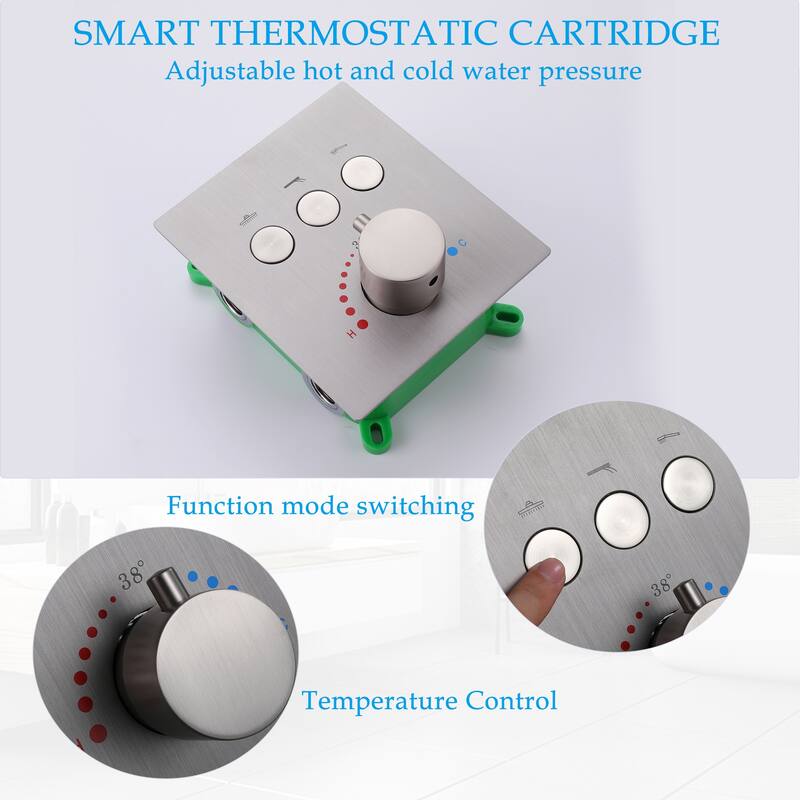 Luxury Thermostatic 3-Way Complete Rain and Waterfall Shower System with Adjustable Handheld