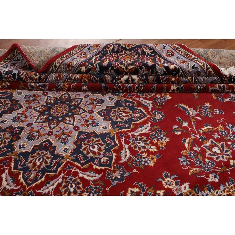 Floral Red Kashan Turkish Rug Machine-Made Medallion Carpet - 9'7" x 12'7"