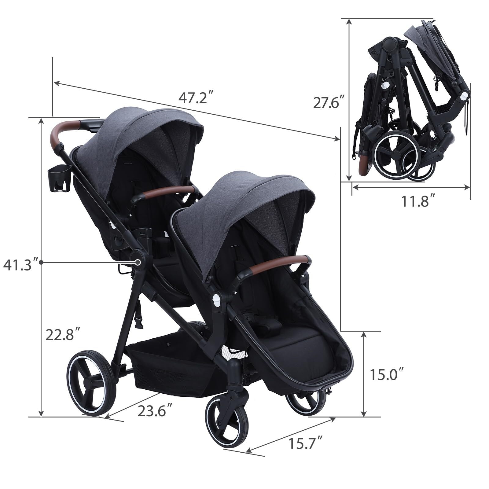 Double Stroller Track Tandem Stroller for Infant and Toddler On