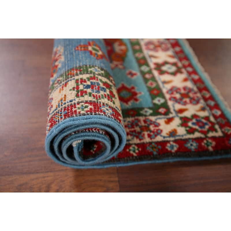Turquoise Blue Kazak Foyer Rug Handmade Oriental Wool Carpet - 1'11" x 2'11"