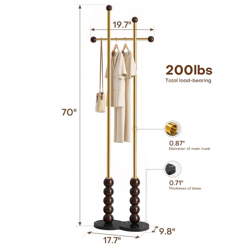Metal Freestanding Coat Rack with Heavy Duty Marble Base - 70"H x 19.7"W (top) × 17.7"(base) x 9.8"D